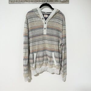 Faherty Heathered Gray and Cream Button-Up Hoodie Medium